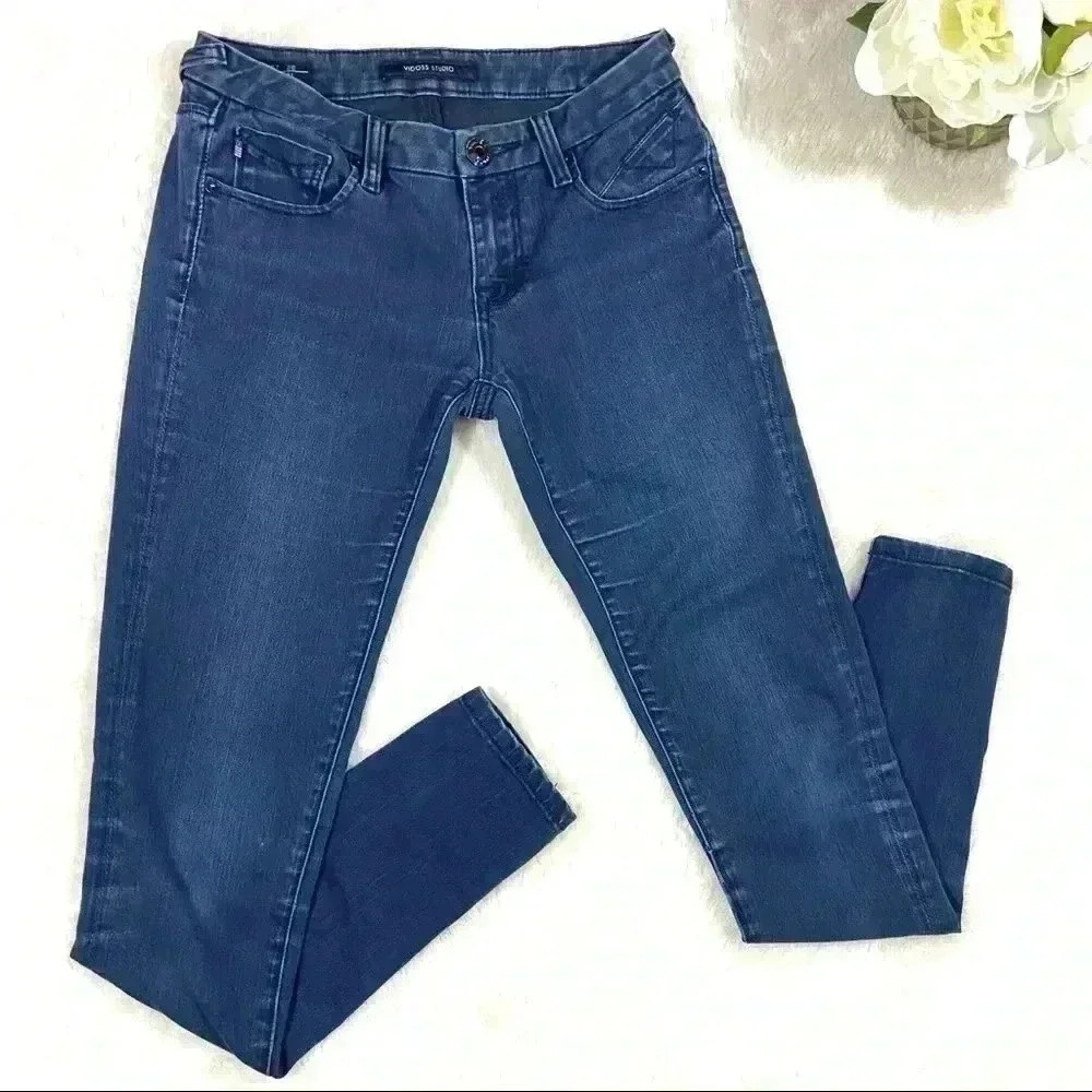 Vigoss Studio Dark Wash Lowrise Faded‎ Stretch Skinny Jeans (Size 26/31)